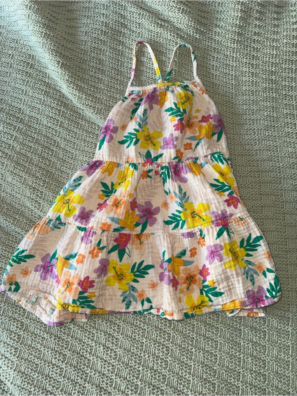 Cat & Jack White Floral Tiered Sundress with Yellow, Purple & Green Flowers